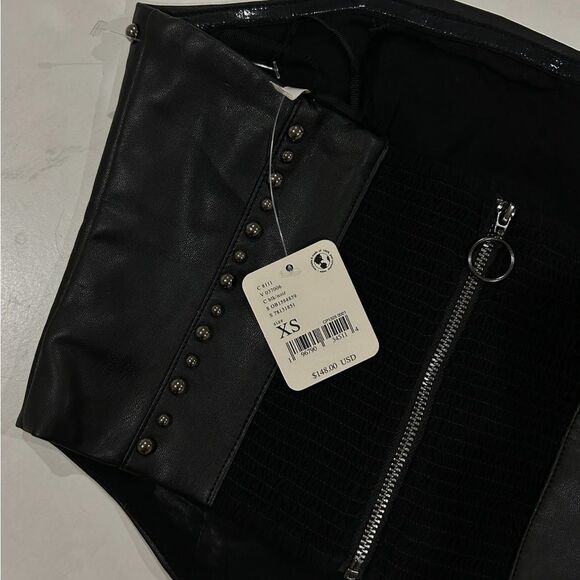 Free People Leather Corset Top Adrianna Crop Black Studs Strapless Size XS NEW - Picture 7 of 7